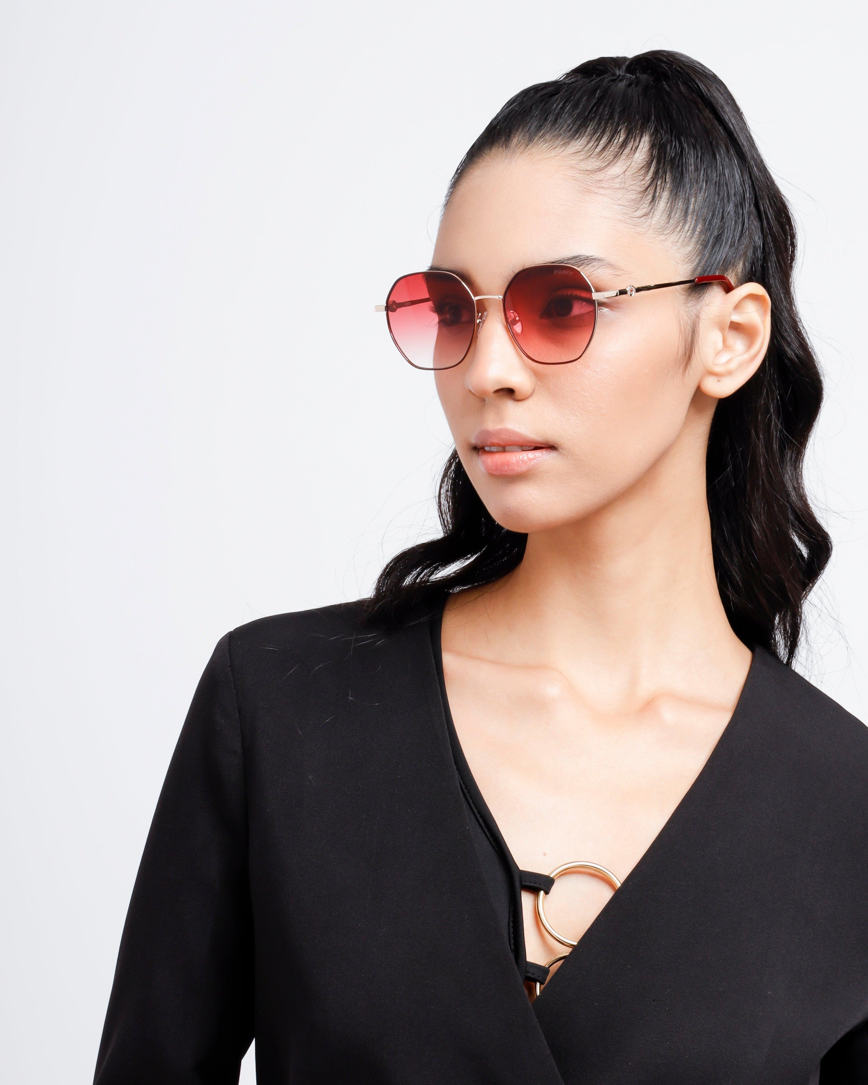 baller hexagon metal frame burgandy poppy eyewear