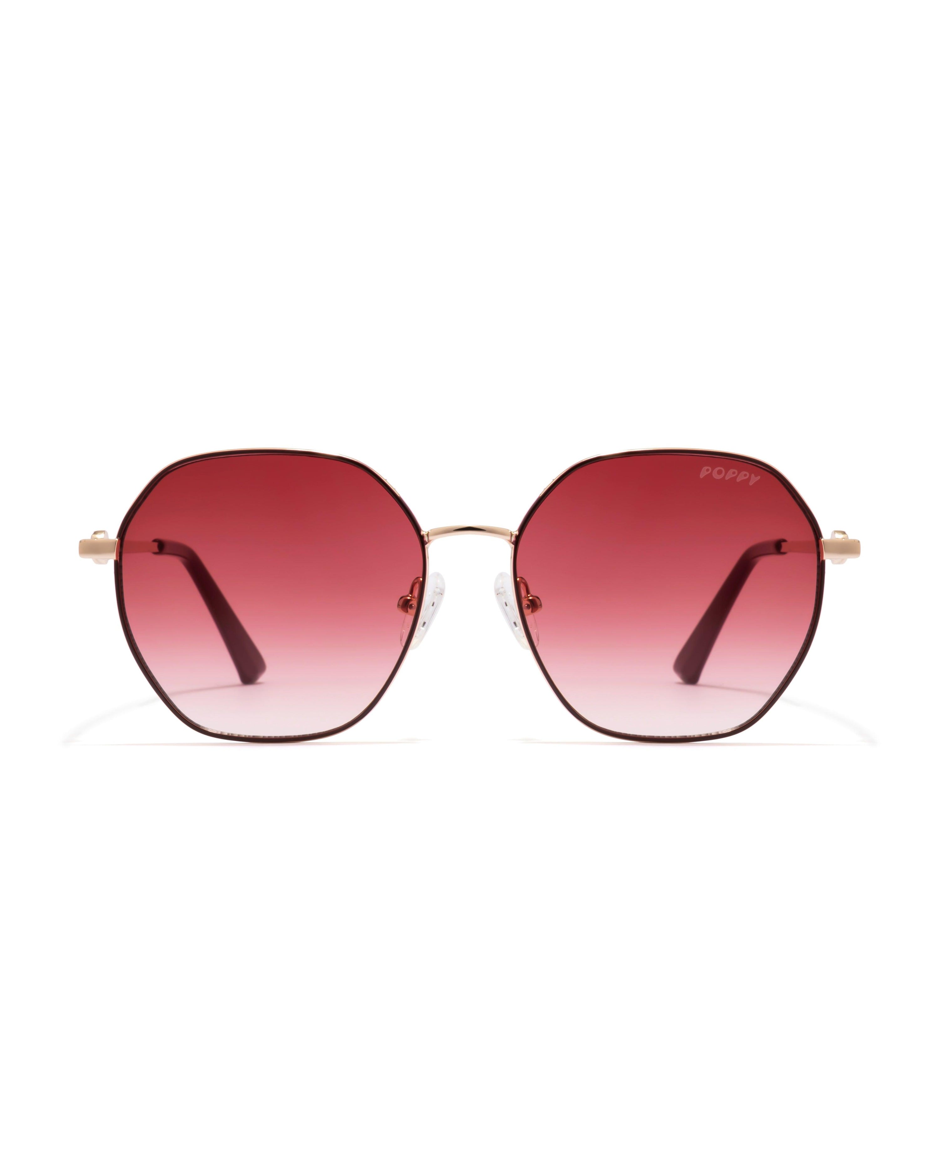 baller hexagon burgandy gold frame sunglasses poppy eyewear