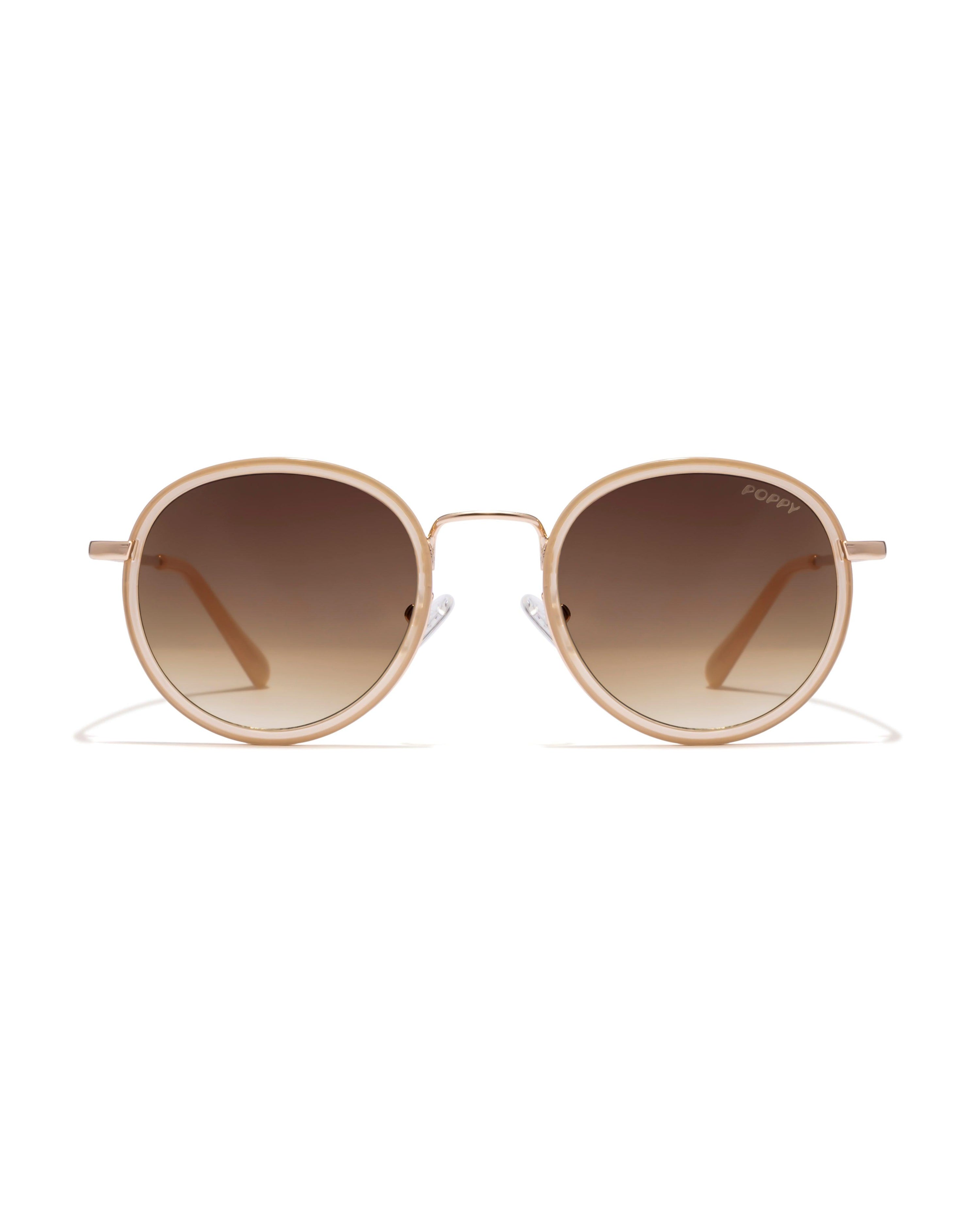 crop women round shape gold with beige sunglasses poppy eyewear