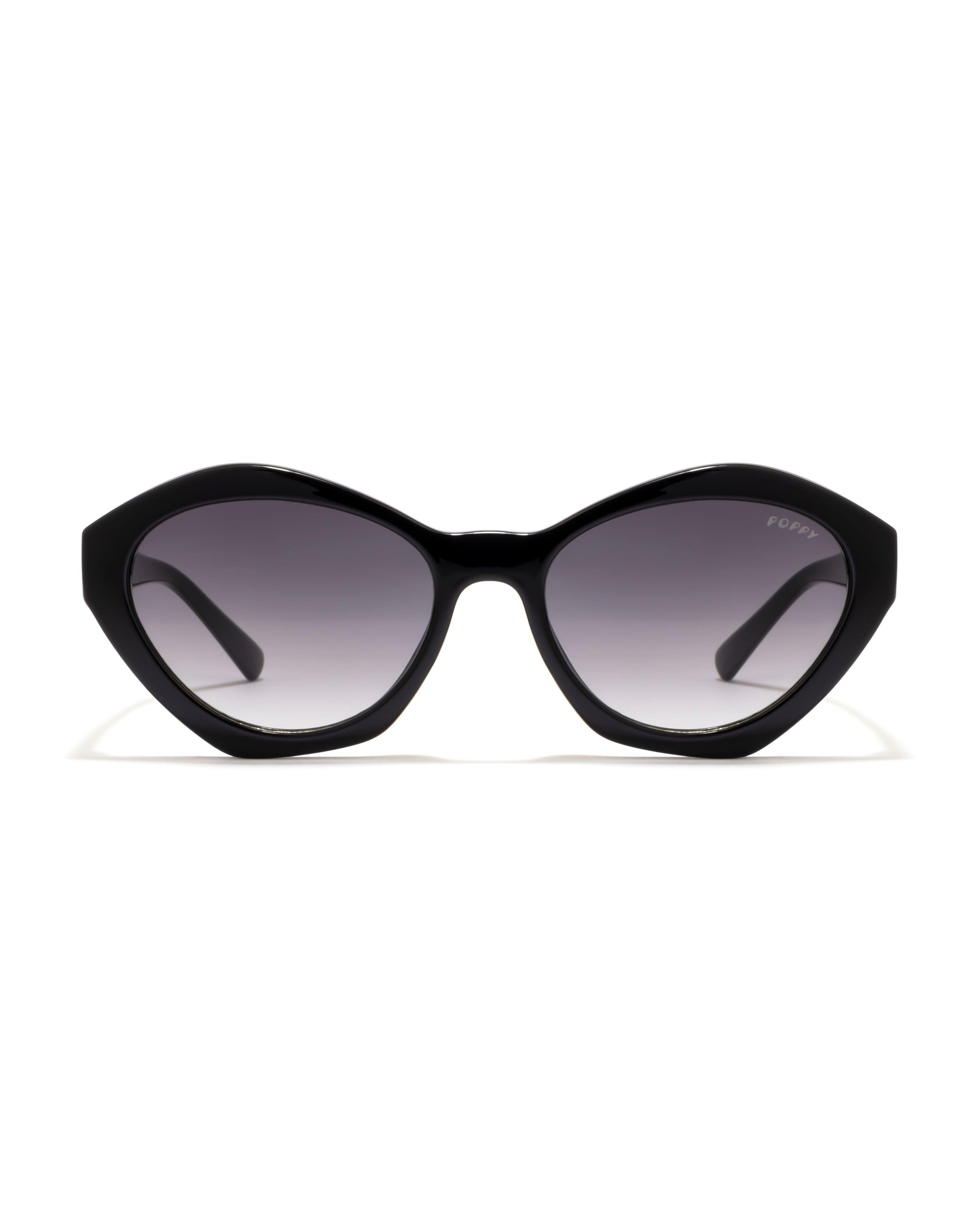 kween hexagon black full rim sunglasses poppy eyewear