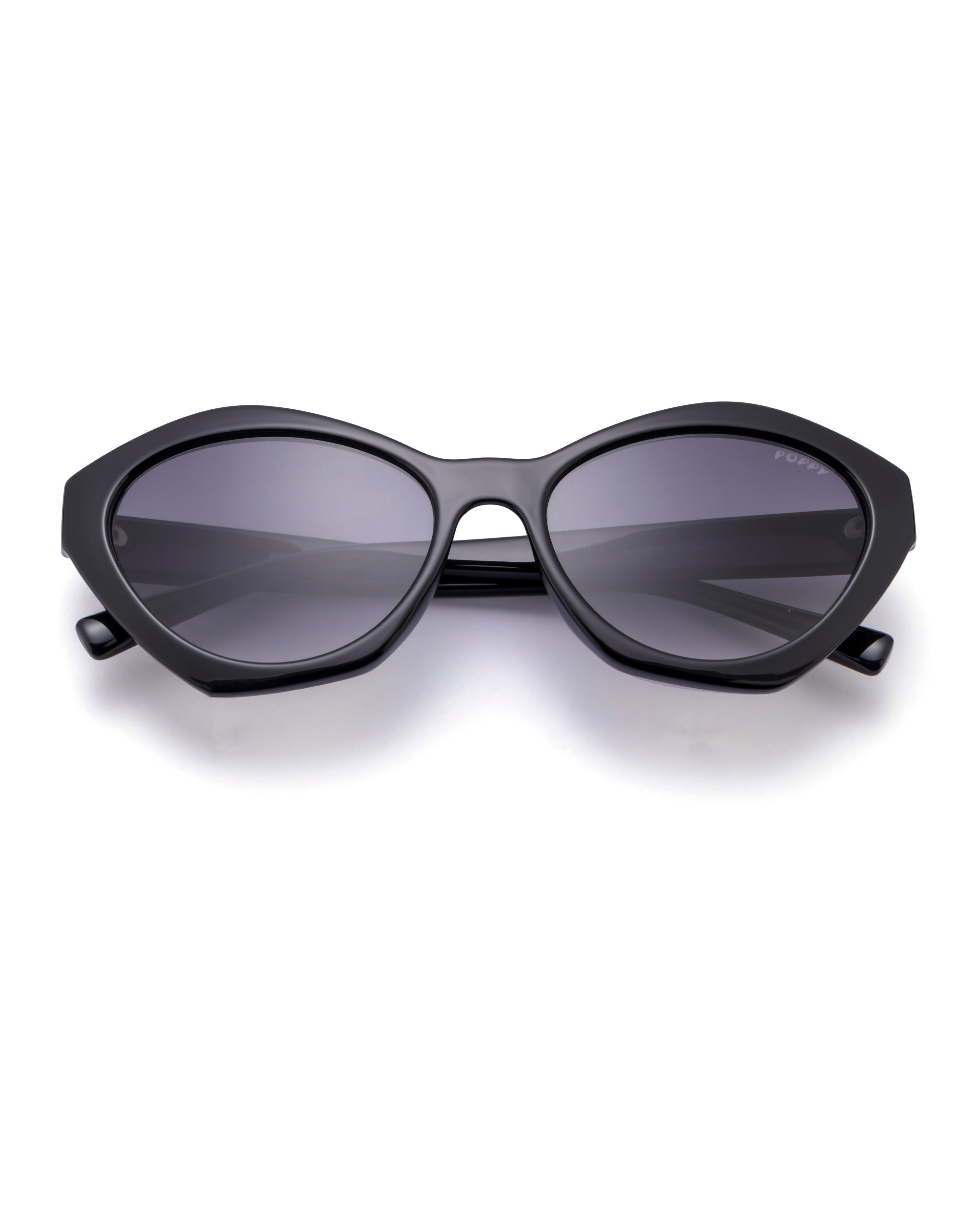 kween womens hexagon frame black shades poppy eyewear