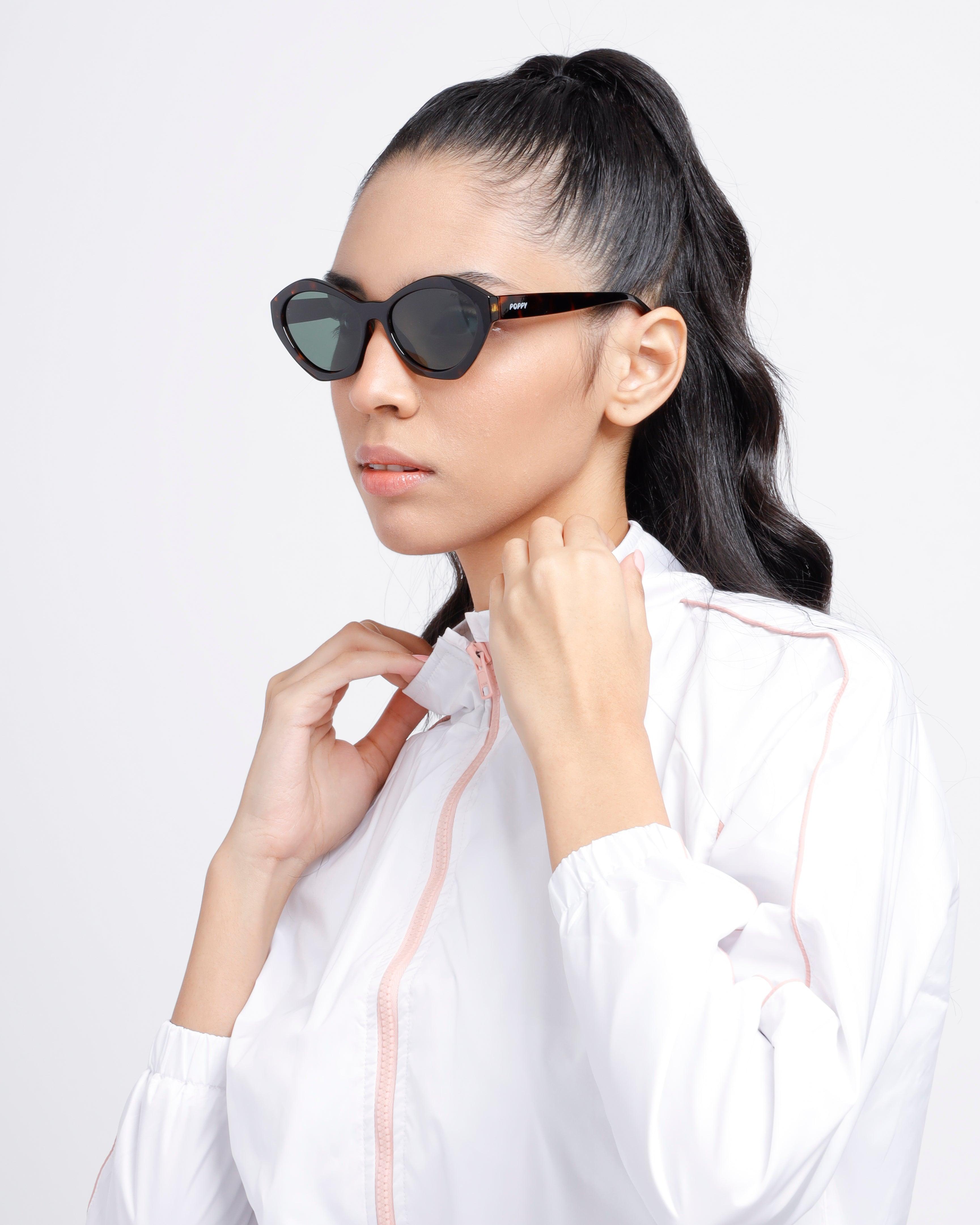 kween hexagon brown demi shades poppy eyewear