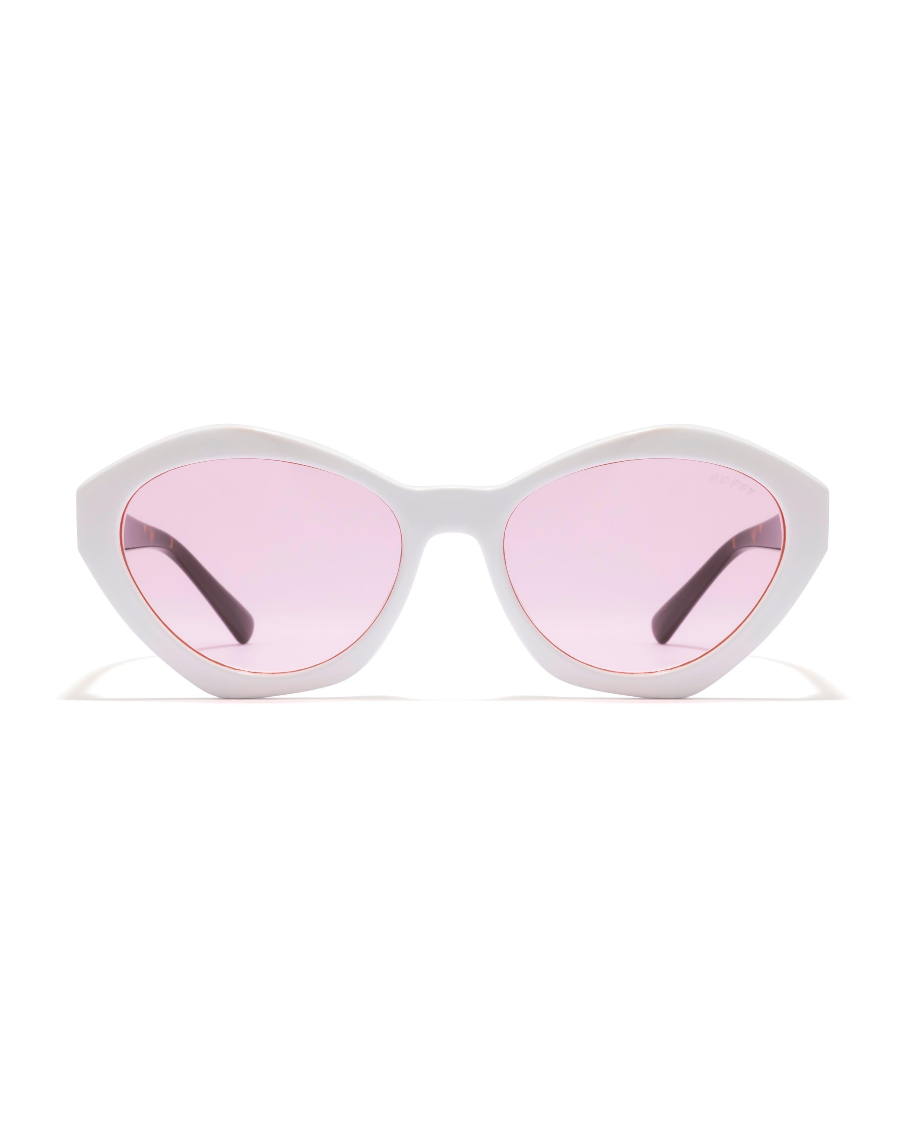 kween womens hexagon white frame sunglasses poppy eyewear