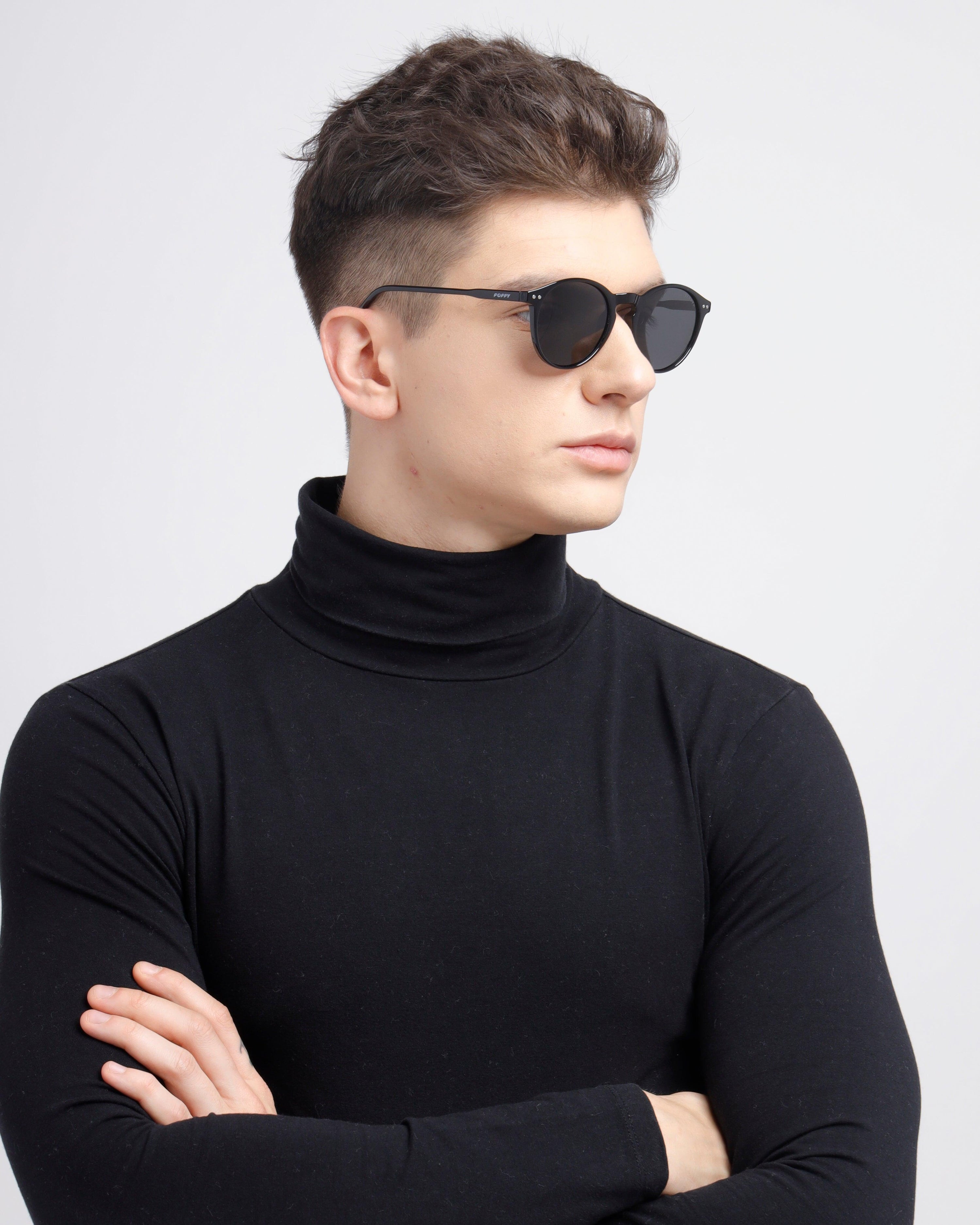 goblin round shape unisex black shades poppy eyewear